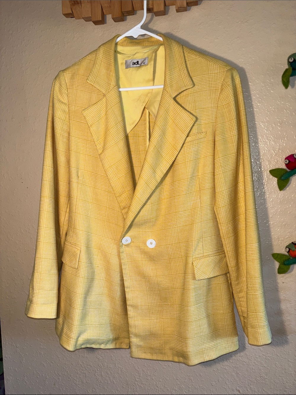 VINTAGE ADL vintage yellow glen plaid double-breasted blazer from contem
